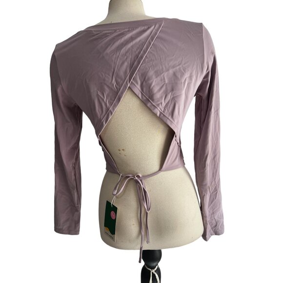 Halara Backless Cut Out Tie Back Long Sleeve Workout Shirt Round Neck Sz Large W - Picture 9 of 12